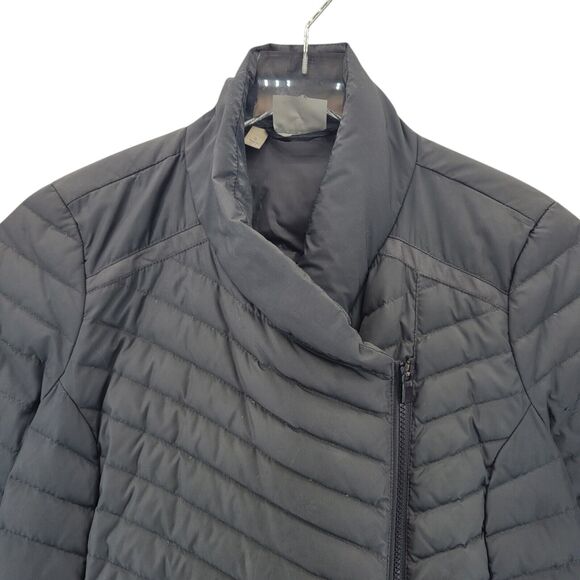 Athleta Down Puffer Coat Womens Small Black Asymmetrical Zip Lightweight Quilted - Picture 3 of 11